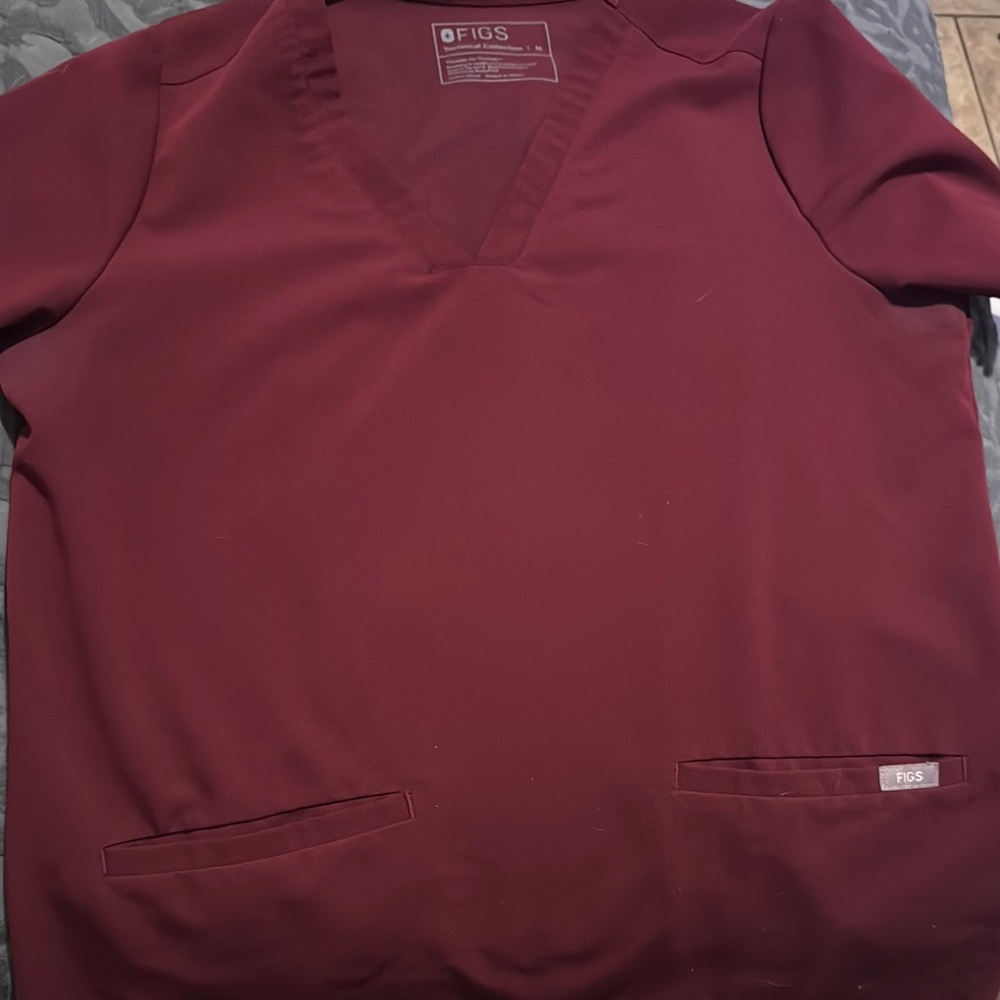 Figs Maroon V-Neck Scrub Top